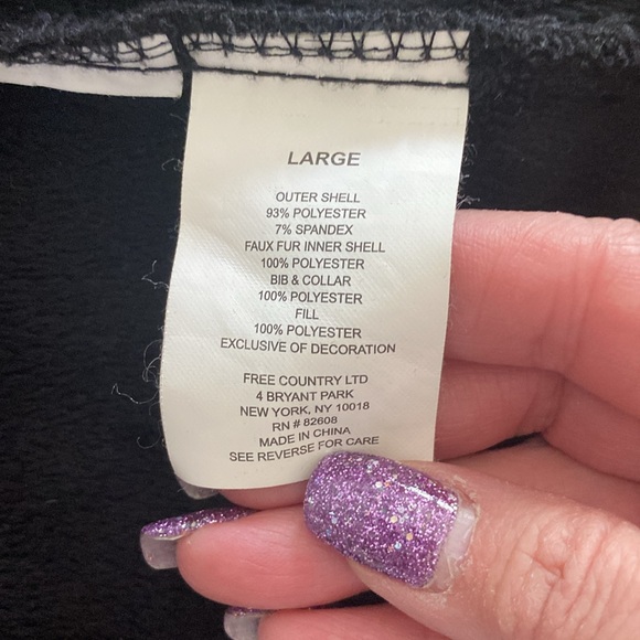 Free Country woman’s Anotak rain jacket faux fur lining hooded black zip up - Picture 11 of 17